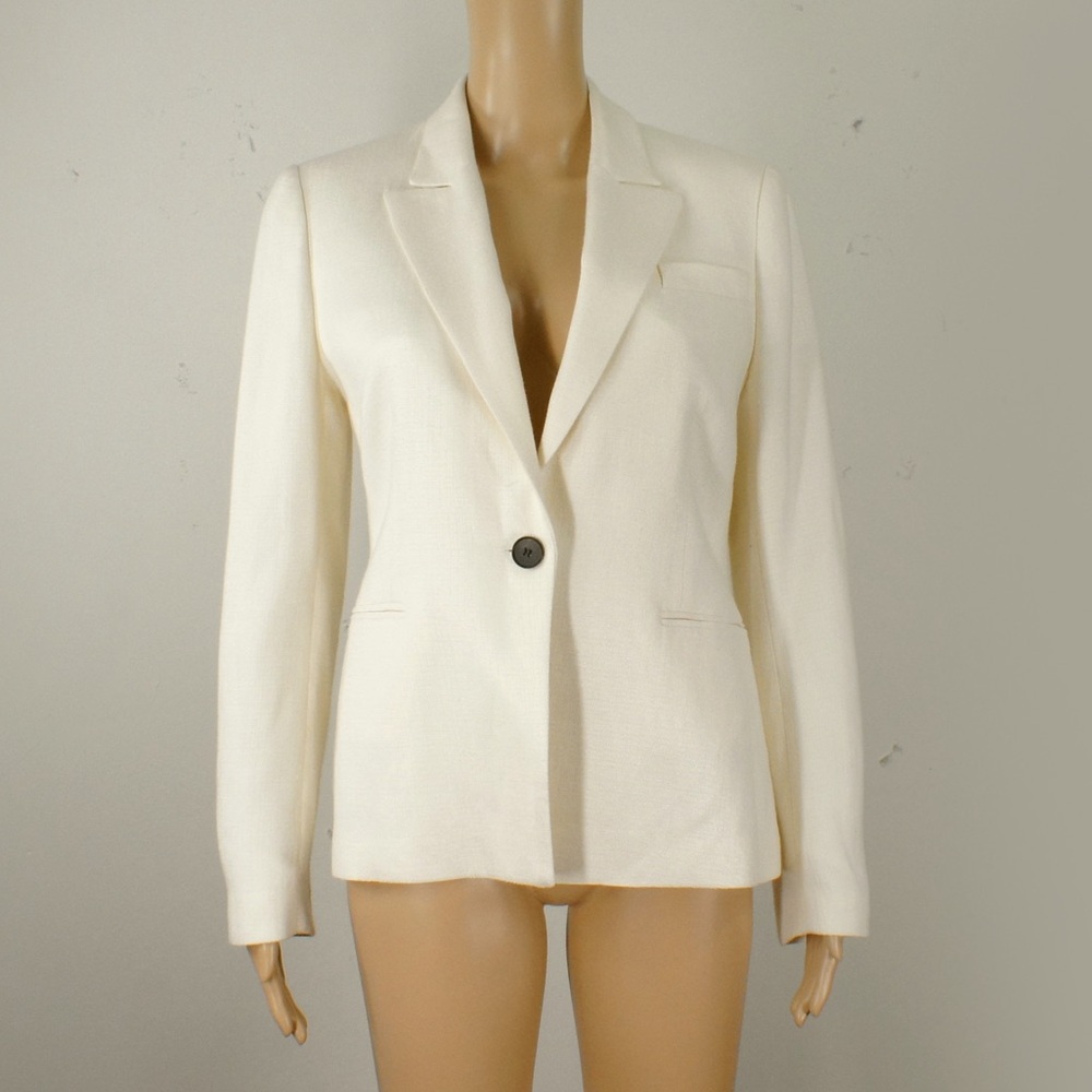 Judith & Charles Cream Off White One Button Linen Blazer Jacket